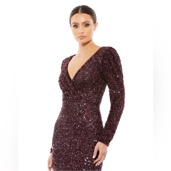 MAC DUGGAL 5510 SEQUINED SURPLICE MOHAGANY GOWN sz 10 - Picture 6 of 11